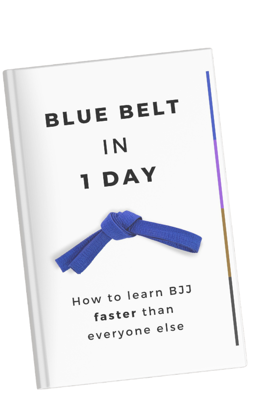 the cover of 'Blue belt in 1 day, how to learn Brazilian jiu jitsu faster than everone else'